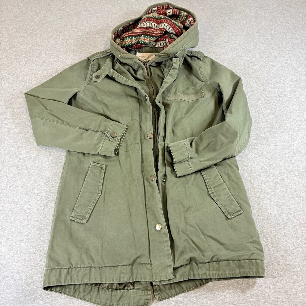 BCBGeneration Parka Jacket Womens Medium Green Fair Isle Hood Utility Coat